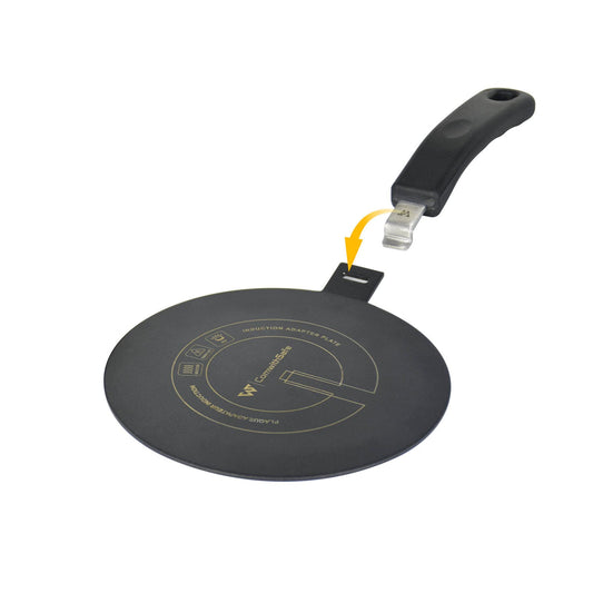 ComwithSafe Induction Adaptor 24 cm with Removable Insulating Handle  Does Not Change Colour After Use  Heat Diffuser Plate with Black High