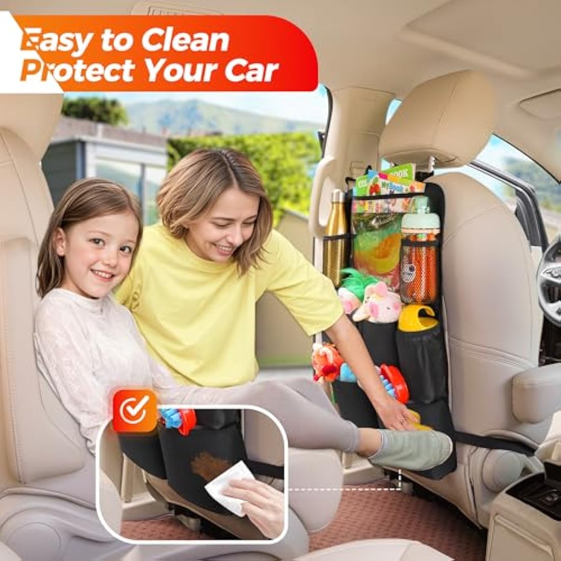 SURDOCA UPGRADED Car Seat Organiser for up to 11-inch Tablet Holder, 8 Pockets, Kids Toy Storage, Water Proof Back Seat Protector for Kids