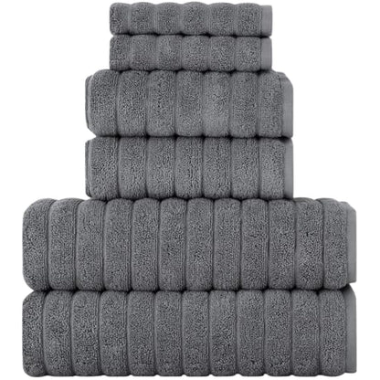 BERIBO Turkish Towel Set 100% Cotton (Cloud) 6 Pieces, 620gsm (Grey)