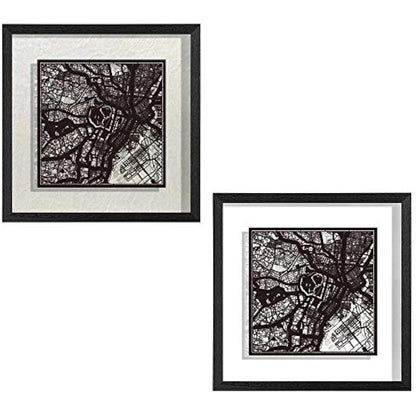 O3 DESIGN STUDIO Tokyo Marco de Papel para mapas, Black map, Black frame, 9x9 inches, Gift Boxed, 2 background color, self-changing, Paper Art