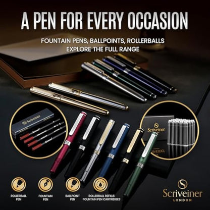 Scriveiner Silver Chrome Ballpoint - Stunning Luxury Pen, Real Gold Finish, Schmidt Black Refill, Best Ball Pen Gift Set for Men & Women, Professional, Executive, Office, Nice, Fancy Pens