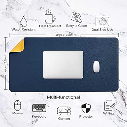 Desk Pad Large, Desk Mat, Extended Mouse Mat, Mouse Pad XL, Desk Blotter, DOBAOJIA Laptop Pad Writing Pad for Office/Home, Dual-Side Use PU Leather Waterproof 31.5" X 15.7" (Navy Blue/Yellow)