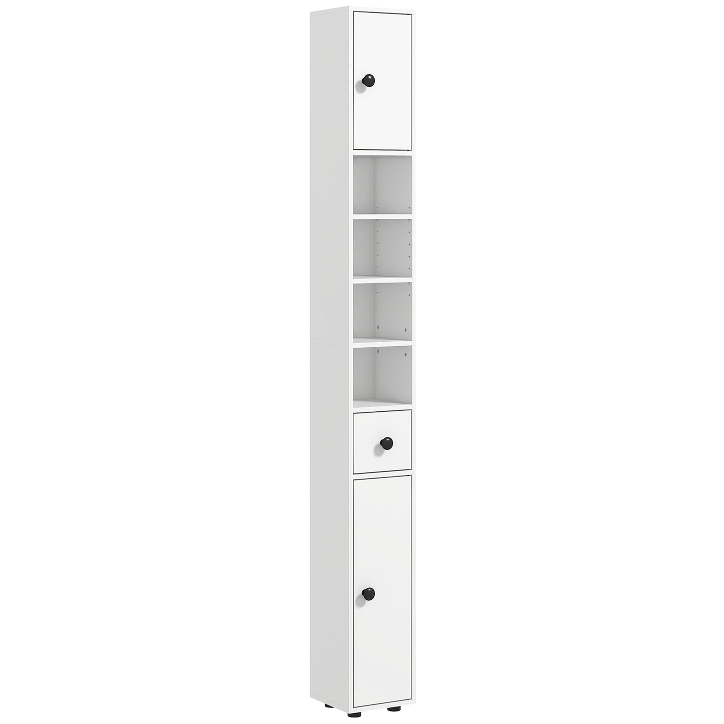kleankin 180cm Tall Bathroom Cabinet, Slim, 4 Open Shelves, White