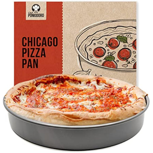Chef Pomodoro Chicago Deep Dish Pizza Pan 12 Inch, Hard Anodized Aluminum Pizza Pan for Oven, Pre-Seasoned Bakeware Kitchenware, Non-Stick Round Pizza Pans 12-Inch (30 cm)