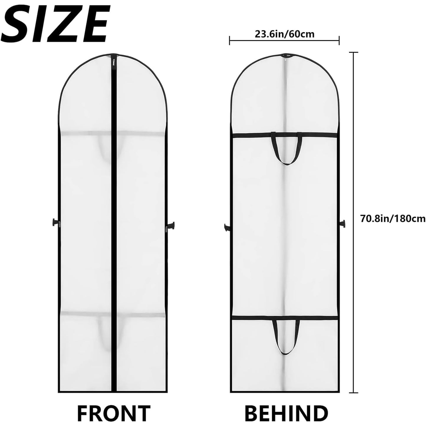 Long Dress Bags Covers Garment Storage bags with Zip Wedding Dust Cover Foldable Washable Clear Lightweight Garment Bags for Travel Weddings Suits