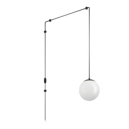 Eglo Hanging lamp Rondo 3, lamp Holder with Cable and Plug, Pendant lamp Above Dining Table, Dining Room lamp Made of Black Metal and White Glass, E27