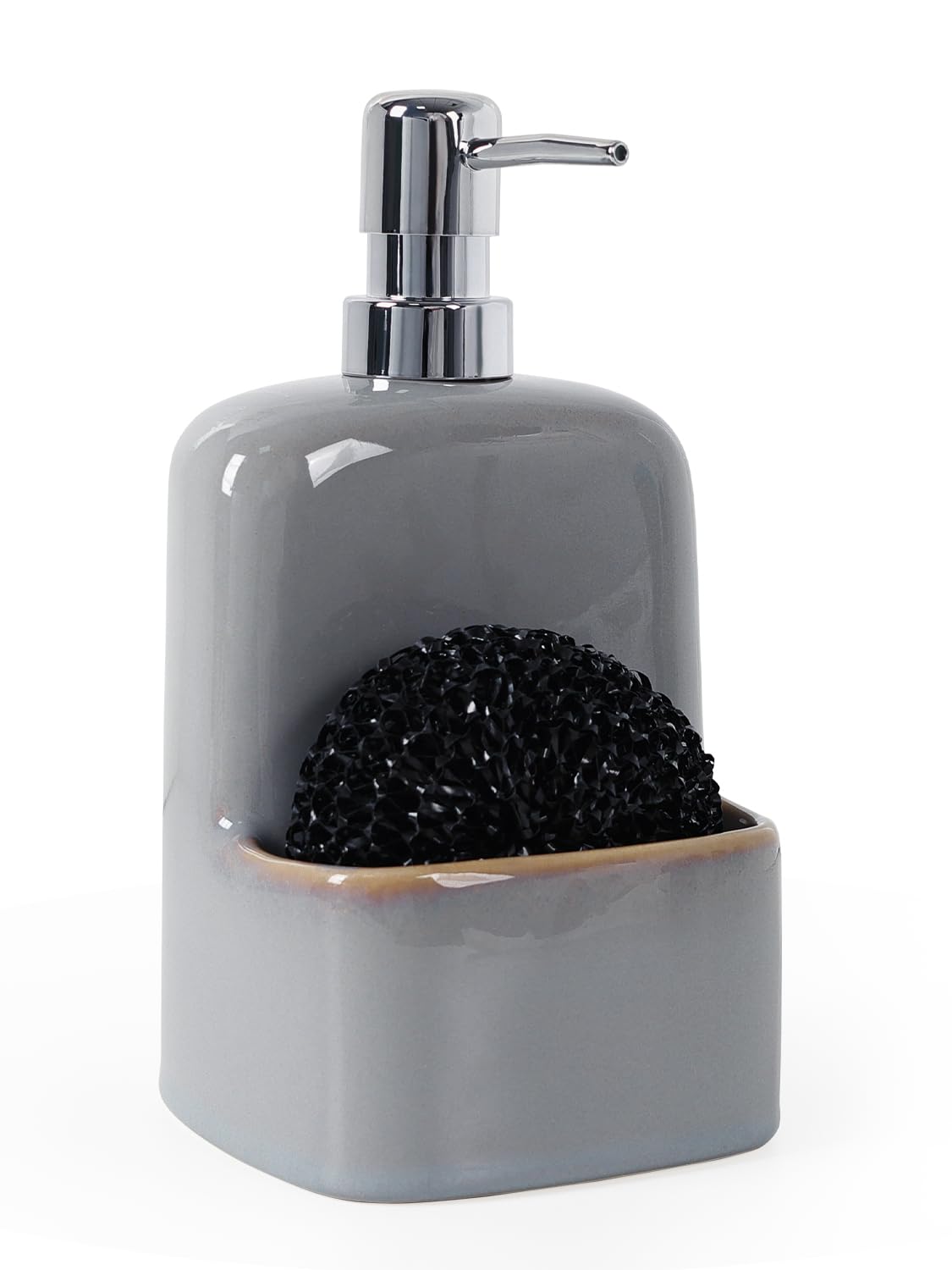 Autumnlife Soap Dispenser, Blue Grey, Ceramic Detergent Dispenser with Sponge Holder for Kitchen, Refillable Soap Dispenser, Large Liquid Hand Soap