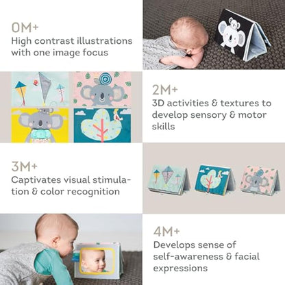 Taf Toys Koala Tummy Time Baby Book – Double-Sided Sensory Cloth Activity Book with Mirror, Crinkle Textures & Teether | Soft Developmental Toy for Newborns 0 Months+