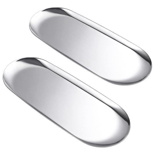 luvtree Set of 2 Multi-Purpose Oval Stainless Steel Tray ? Mirror-Polished,Jewelry & Perfume Storage, Bathroom Organizer, Coffee Table Tray, Candle