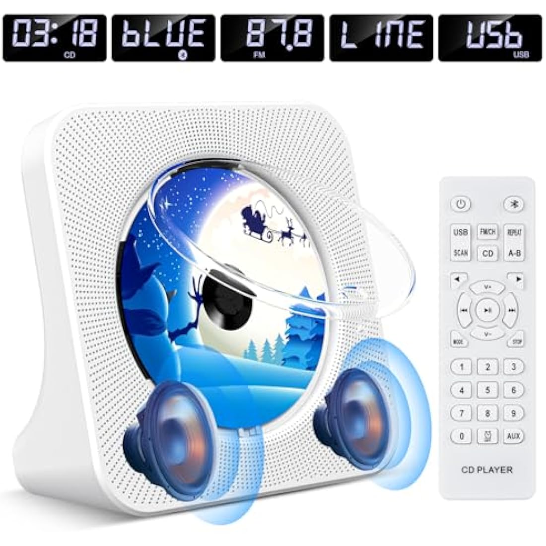 KOVCDVI CD Player for Home Desktop CD Player with Speakers CD Players Bluetooth 5.0 with Remote Control Dust Cover Display FM Radio Timer USB AUX Headphone Port