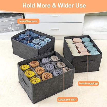 EASEVE Wardrobe Organiser Clothes Storage Boxes - 12 Cell Foldable Closet Shelf Drawer Dividers for Cupboard Organizer, Stackable Clothing Box for Jeans, Trouser, Pants, T-shirt, Sweater 1 Pack