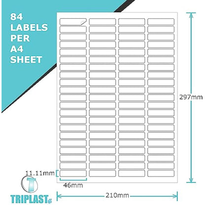 Triplast 100 x Multipurpose A4 Label Sheets - 84 Labels Per Sheet (46 x 11mm Each) - Easy Peel White Labels for Inkjet & Laser Printer - Address Labels, Shipping Labels, File Labels, DIY Stickers