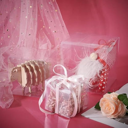 BENECREAT 10PCS Clear Wedding Favour Boxes 15x15x15cm, Large Square PVC Transparent Gift Boxes for Candy Chocolate Birthday Party Gift Wrapping