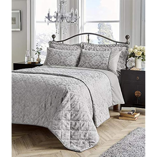 Olivia Rocco Savoy Jacquard Duvet Set Easy Care Double King Super King Size Quilt Covers & Pillowcases Bedding, King, Grey