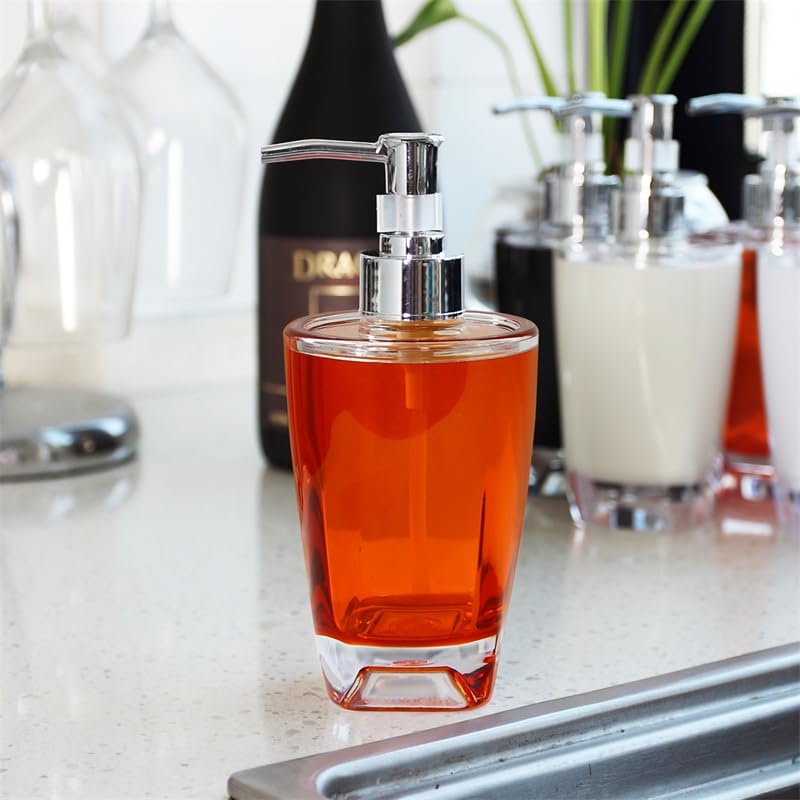 Fingey Modern Design 4 Piece Bathroom Accessory Set, Soap Dish, Tooth Brush Holder, Soap Dispenser, Rinse Cup (Orange)