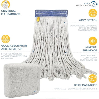 KLEEN HANDLER Cotton Mop Head Replacement | 3.1 cm Universal Headband Wet Mop Refill, Natural, 450 g
