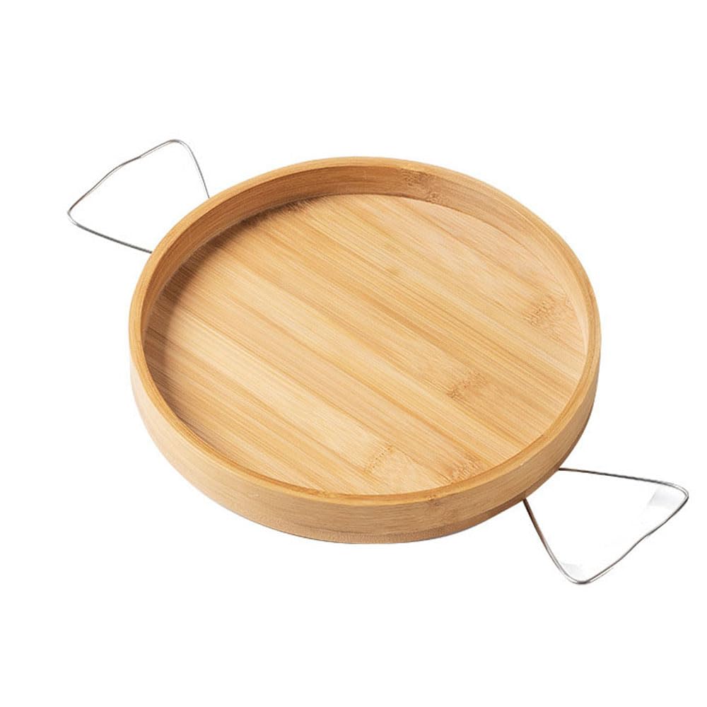 Hosoncovy Bamboo Wooden Sofa Arm Tray with Clip, Chair Coach Armrest Table Organizer (Round - Yellow)