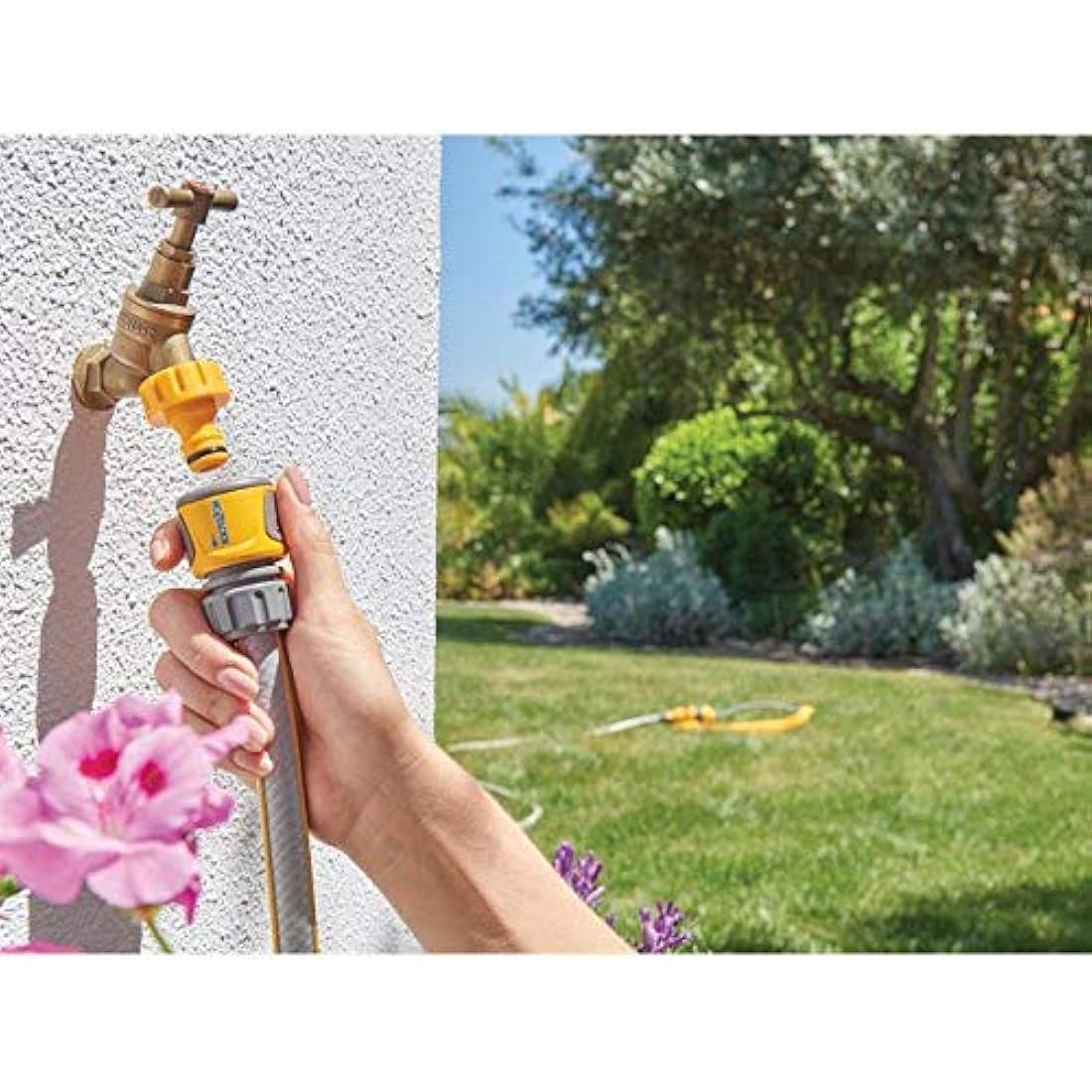 HOZELOCK - Outdoor Tap Connector Kit + Hose Connector ø 12.5 - 15mm (1/2"- 5/8") Soft Touch : For Taps Ø 21 - 26.5 mm (1/2"- 3/4"), Watertight, Non-slip, Easy to Fit [2071 0000]