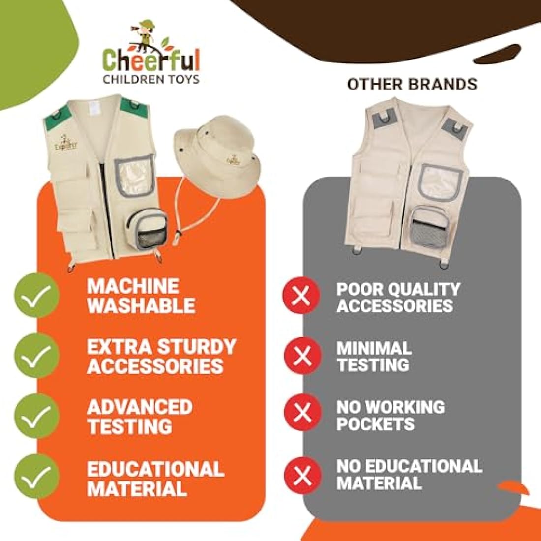 Cheerful Children Toys Kids Explorer Kit Bug Hunting Costume includes Hat Cargo Vest for 3-7 year old boys girls Outdoor Backyard Safari Nature Zoo Keeper STEM Educational