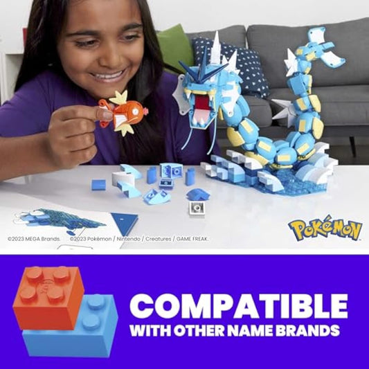 MEGA Pokémon Action Figure Building Toys Set for Kids, Magikarp Evolution Set with 411 Pieces, Buildable and Poseable Gyarados, 20 inches, HNT95