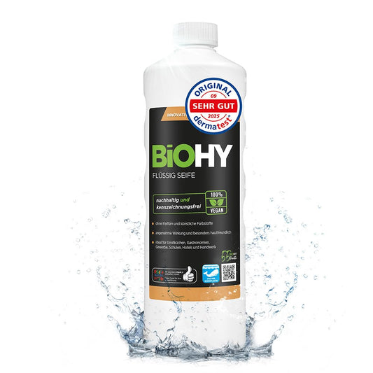 BiOHY Liquid Soap (1l Bottle) | Odourless, skin-friendly and refatting liquid hand soap | PHOSPHATFREE | Without perfume and colouring (Fl?ssig Seife)