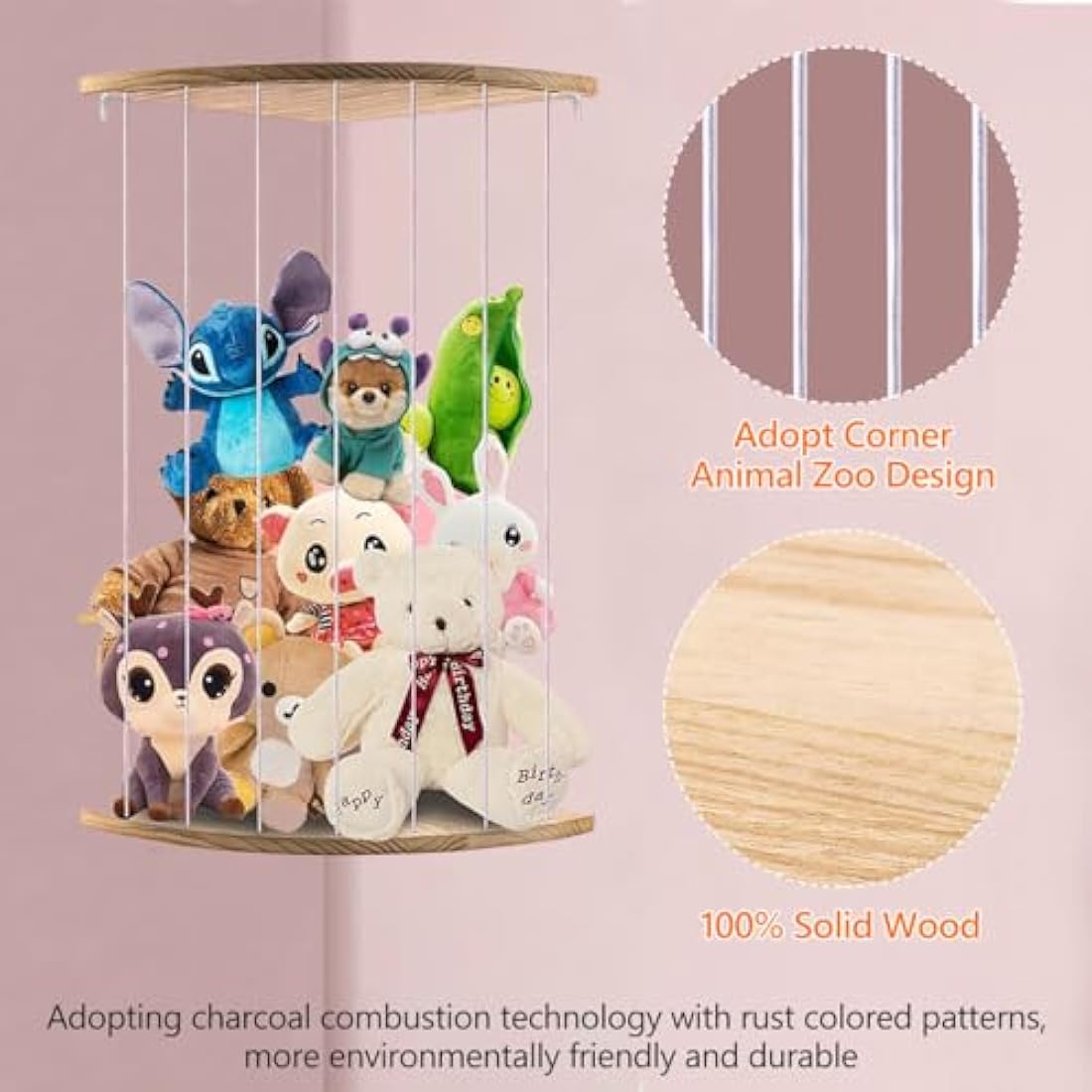 Stuffed Animal Storage, Corner Soft Toy Storage, Wood Toy Shelves for Kids Bedroom, Toddler Play Room, Plush Toy, Wooden Plushies Organizer for Teddy