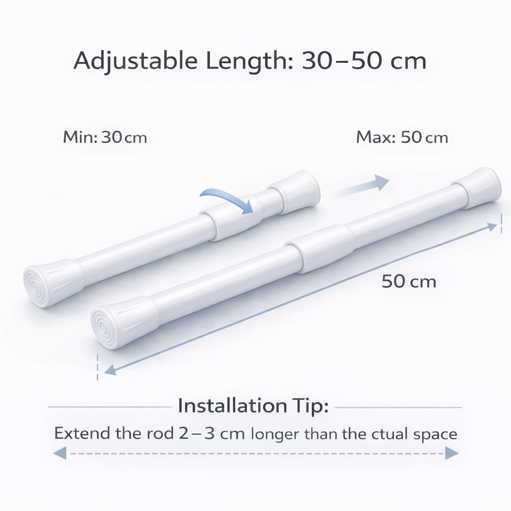 Package of 2 Telescopic Rods, Goowin 30-50cm Tension Rod No Drilling, Stainless Spring, Adjustable Tension Rod for Cabinet, Kitchen, Stainless Metal