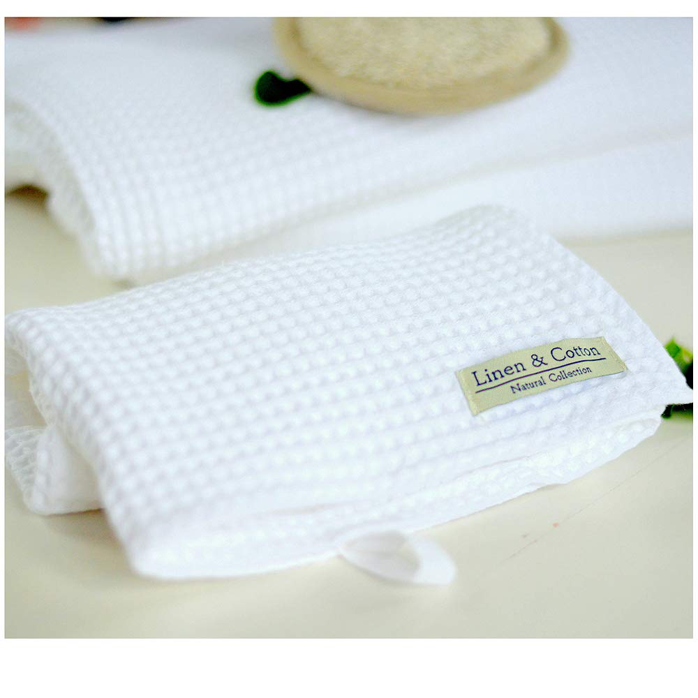 Linen & Cotton Washed Waffle Bath | Hand | Face | Guest | Baby Towel LEILA, 100% Cotton - 35 x 50cm (14''x 20''), White
