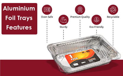 Best House Extra Large Aluminium Foil Baking Trays - Foil Tray for Food Storage, Baking, Roasting (L 52.5 x W 32.5 x H 7.9 cm) (Pack of 50 Trays)