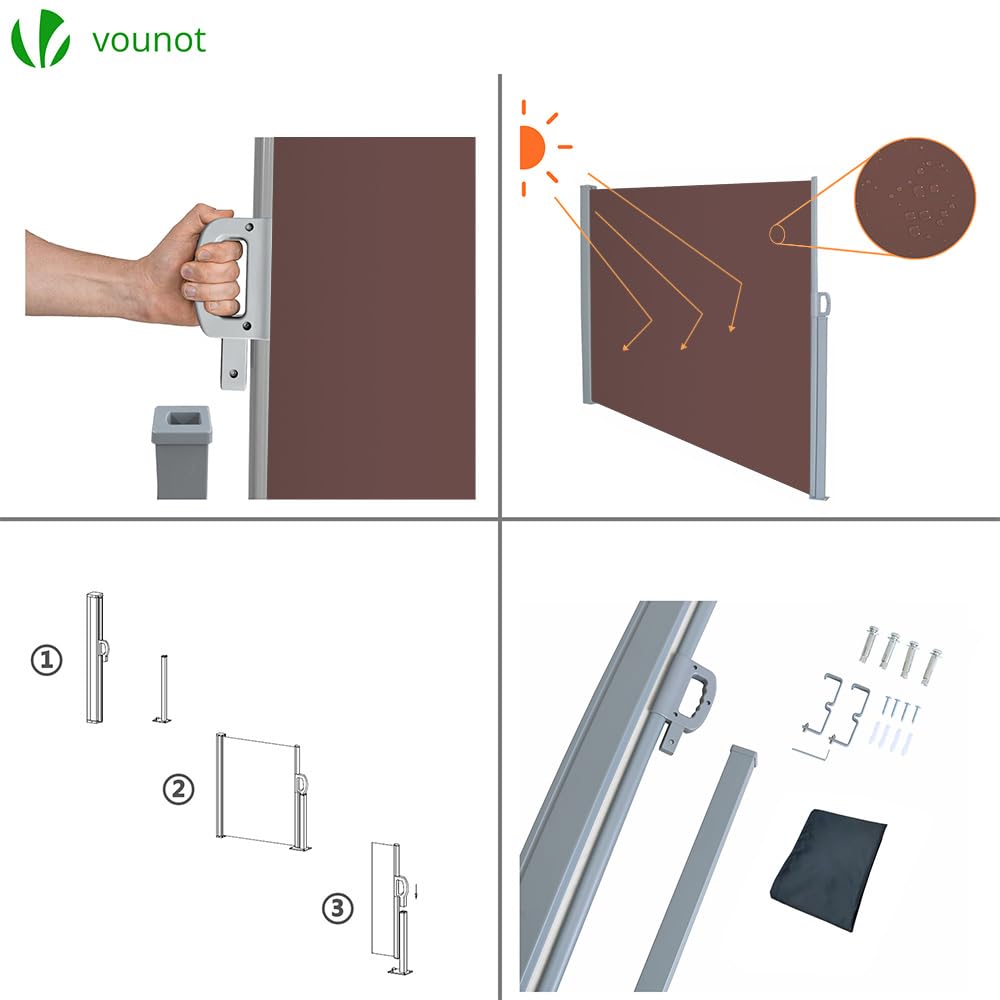 VOUNOT Retractable Side Awning, Outdoor Privacy Protection Screen for Garden, Balcony, Terrace, 180 x 300 cm, Dark Brown