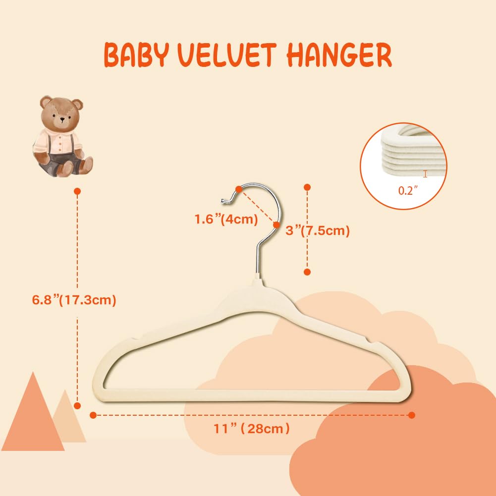 Stormix 11'' Baby Velvet Hangers Non-Slip 32 Pack Cream for Baby Nursery