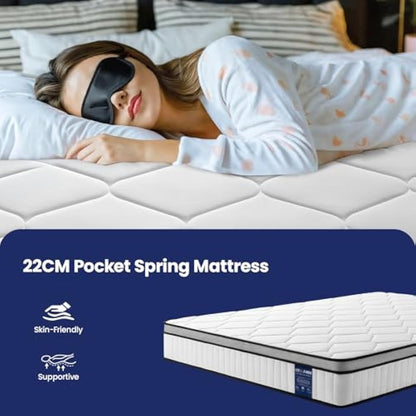BedStory Double Mattress 135x190cm – 22cm Pocket Sprung Mattress for Pressure Relief & Comfort Sleep