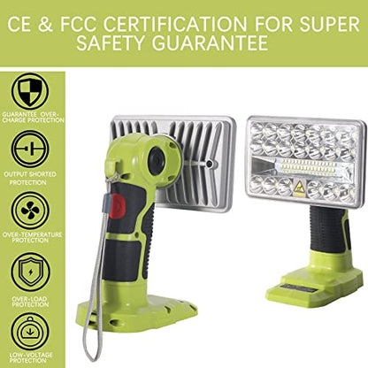 Torch for Ryobi 18v Battery, LED Work Light for Ryobi 18v Battery, 18W 2000LM LED Project Light Portable Floodlight and Spotlight Combo for Camping