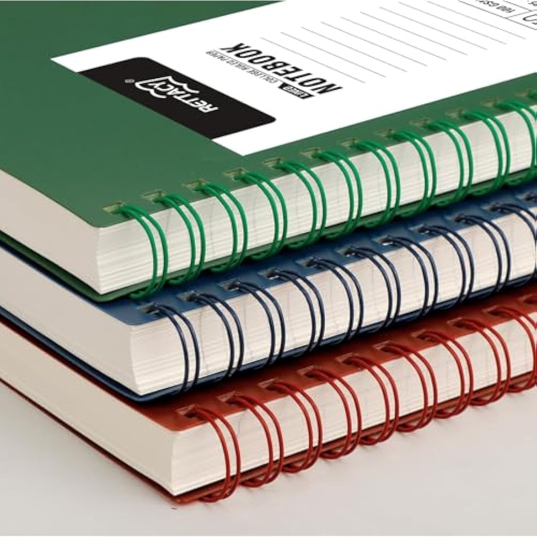 RETTACY A4 Notebook, Notepad, Wirebound Spiral Notebooks 300 pages/150 Sheets for Writing,100gsm College-Ruled Paper, Retro PVC Cover, for Women Men Work Office School,21.5 x 27.9cm - Dark green