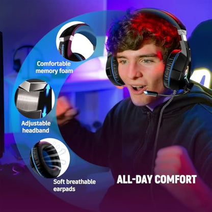 Gaming Headset Stereo Surround Sound Gaming Headphones with Breathing RGB Light & Adjustable Mic for PS4 PS5 PC Xbox One Laptop Mac