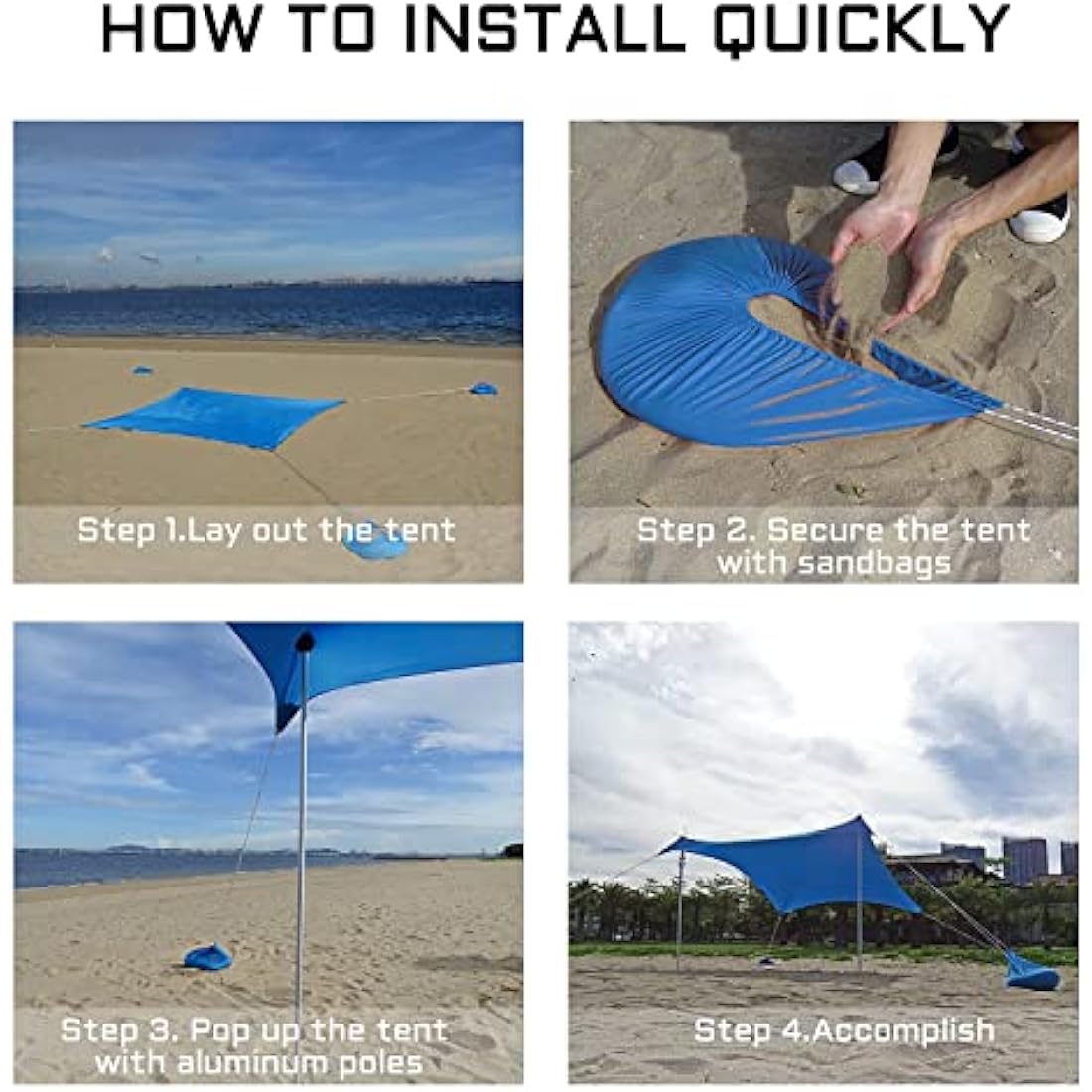 Beach Tent Anti UV Adult Child Ventilation Shelter Family Beach Large Sunshade Portable Canopy (Blue, M)