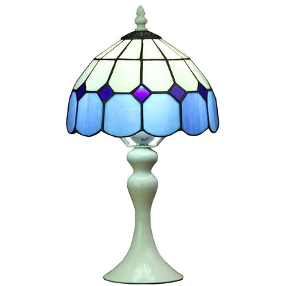 Bieye L30042 Mediterranean Tiffany Style Stained Glass Table Lamp with 8 inch Wide Blue Shade, 15 inch Tall