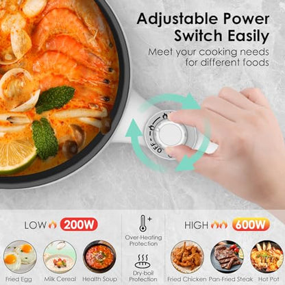 Audecook Hot Pot Electric,Mini Electric Skillet Portable Nonstick Saut Pan with Power Adjustment, Rapid Ramen Cooker Travel Multicooker Electric Pot