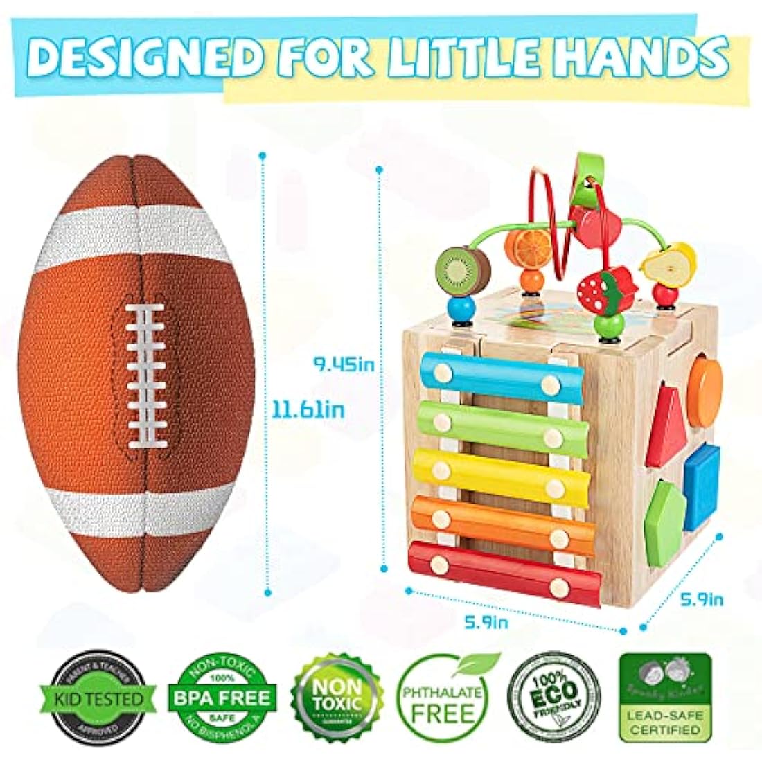 Wooden Activity Cube | 8-in-1 Montessori Toys for 12M+ Toddlers, One Year Old First Birthday Gift, Baby Toy Set with Bonus Sorting & Stacking Board (Pink)