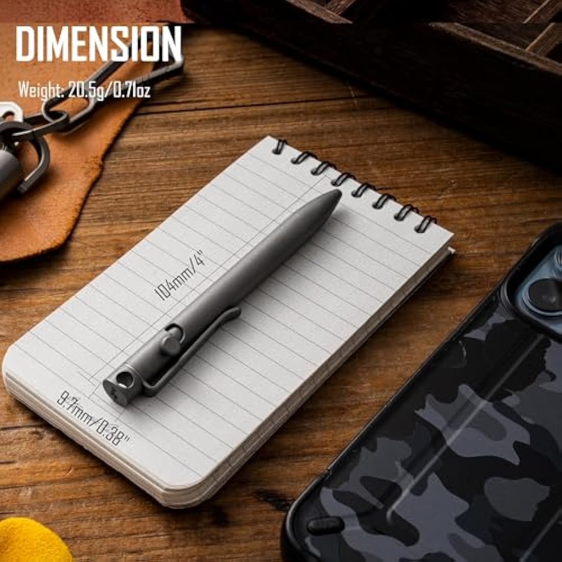 KeyUnity KP03 Ballpoint Pen with Clip, EDC Pocket Pen Titanium Alloy Retractable Ballpoint Pen for Daily Use, (Stonewashed)