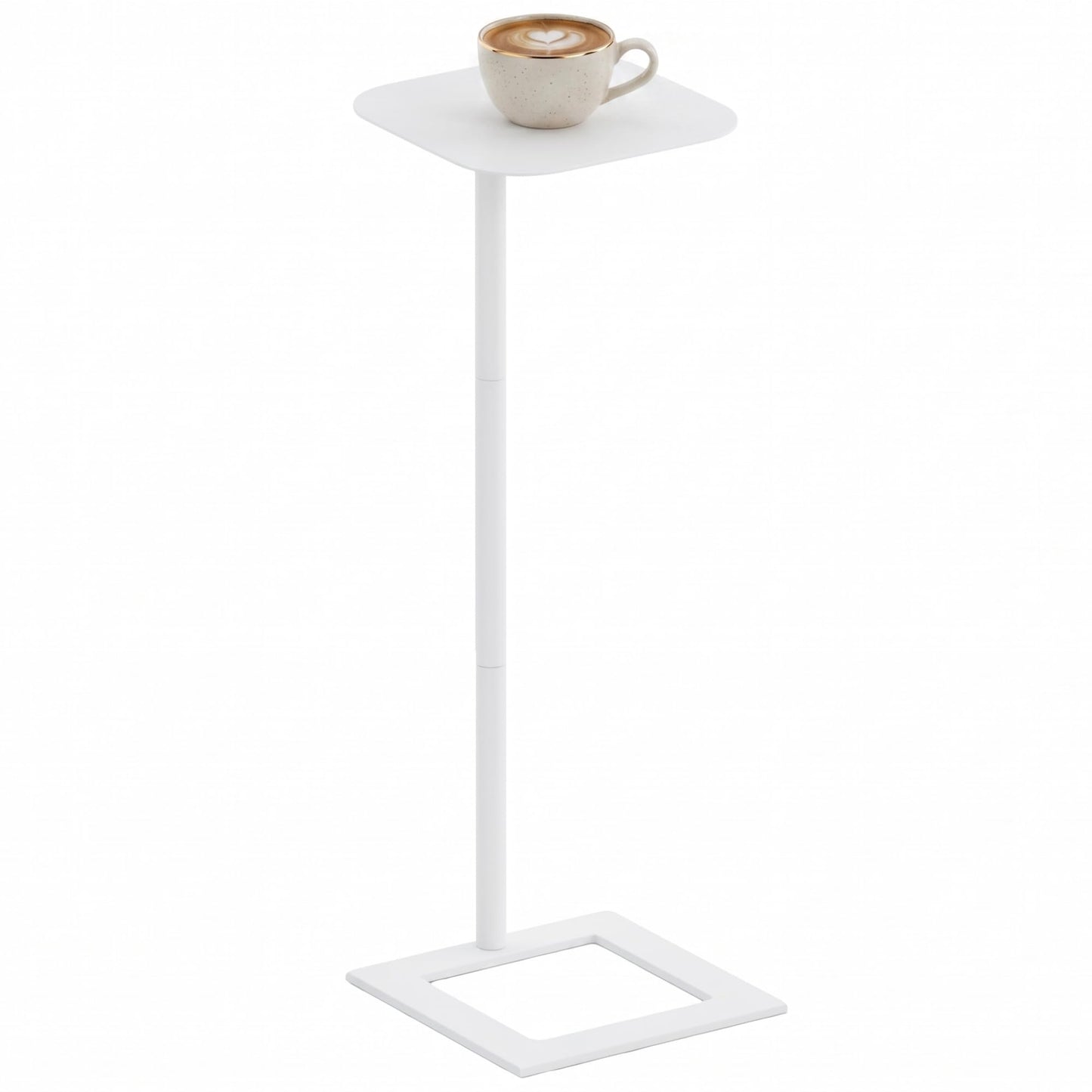 ZEXVIDA Modern Stable C Table End Table, 23.4" Tall, Square, White