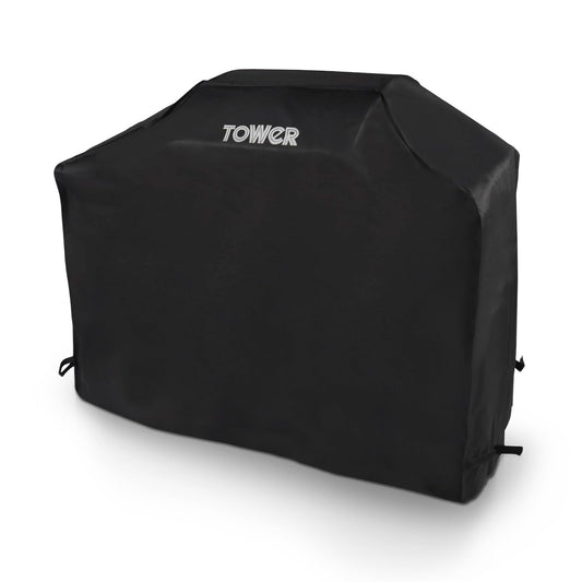Tower Large BBQ Cover - Heavy-Duty Waterproof & Windproof Outdoor Gas Grill Cover, UV Resistant, Black (H124 x W140 x D47cm)