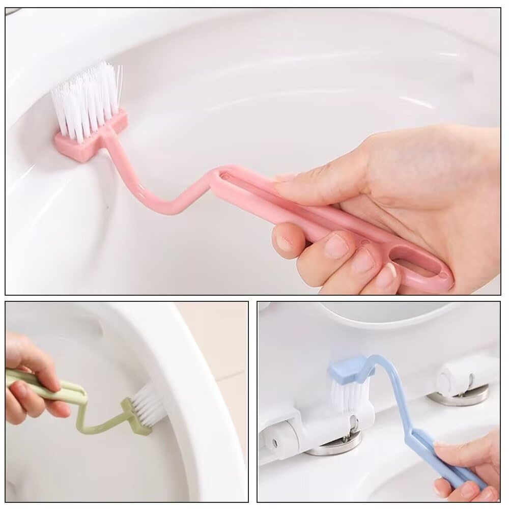 3Pcs Toilet Brushes Small Curved, Plastic Toilet Cleaning Brush, Rim Cleaner, Under Rim Toilet Scrubber with Transparent Adhesive Hooks for Bathroom