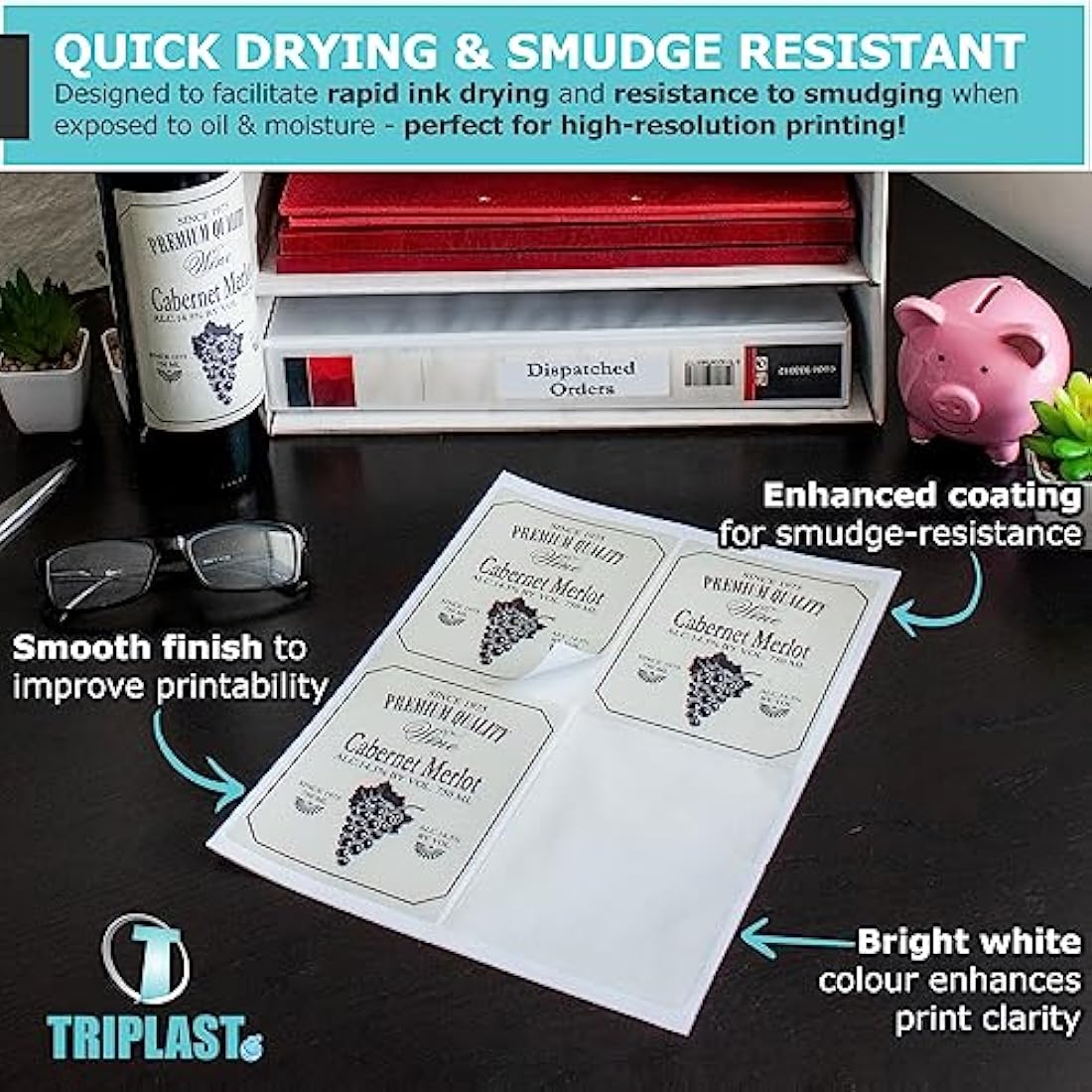 Triplast 100 x Multipurpose A4 Label Sheets - 65 Labels Per Sheet (38 x 21mm Each) - Easy Peel White Labels for Inkjet & Laser Printer - Address Labels, Shipping Labels, File Labels, DIY Stickers