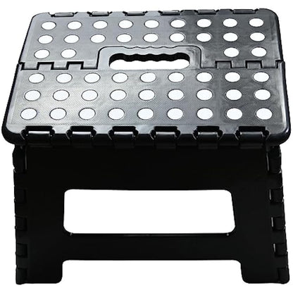 Armo® Folding Stool Step Down Footstool With Carry Handle Compact Foldable Foot Stool DIY Footstool Ladder MAX Weight 150KG (Black)