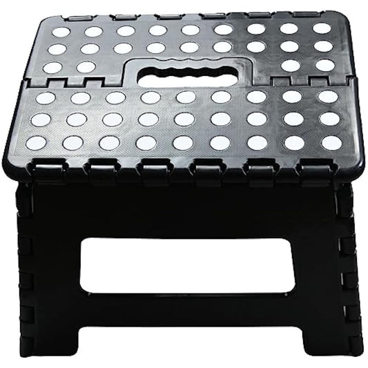 Armo® Folding Stool Step Down Footstool With Carry Handle Compact Foldable Foot Stool DIY Footstool Ladder MAX Weight 150KG (Black)