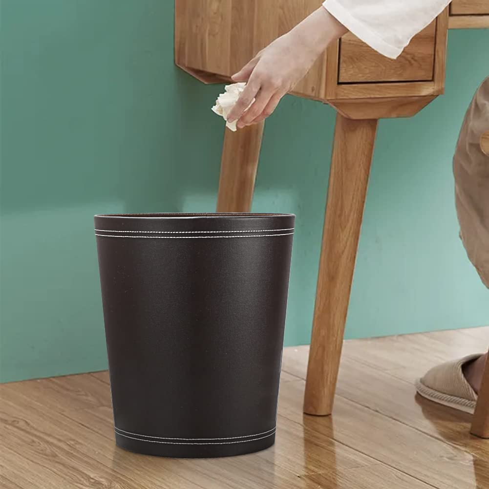 KINGFOM™ Classic Leather Waste Bin, Creative Waste Paper Basket, Storage Bin for Office, Home and High Class Hotel Black