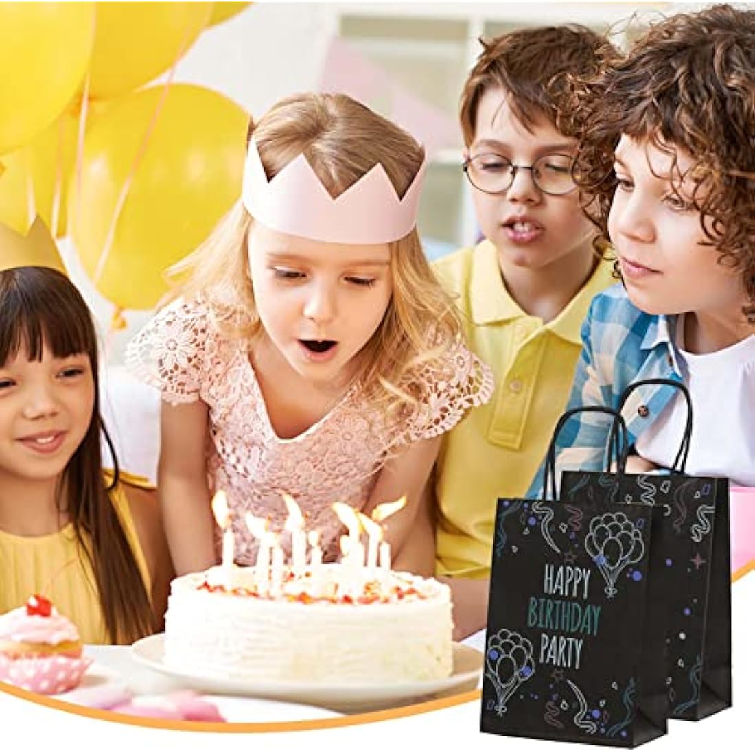 GIFTSAY 50 Pcs Black Kraft Paper Bags 15X8X21cm, 120 gsm Black Paper Gift Bags with Handles, Black Paper Shopping Bags for Retail, Shopping, Business, Gift Packaging