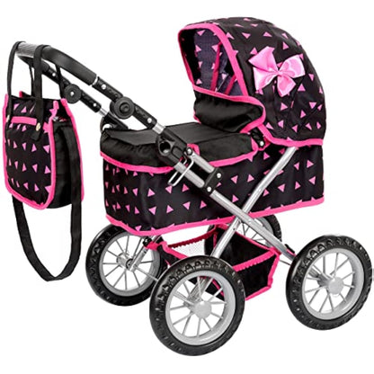 Kinderplay Dolls Pram | Toy Pram | Baby Doll Pram - Toy Pushchair | Dolls Buggy | Dolls Pushchair | Doll Stroller with Adjustable Handle (33-63 cm), model KP0261R