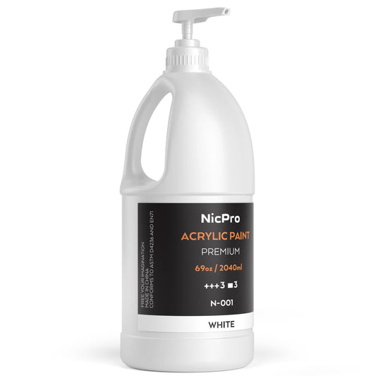Nicpro White Large Acrylic Paint Set (69 oz, 2040 ml) Rich Art Painting Supplies Non Toxic for Multi Surface, Canvas, Wood, Leather, Fabric Stone